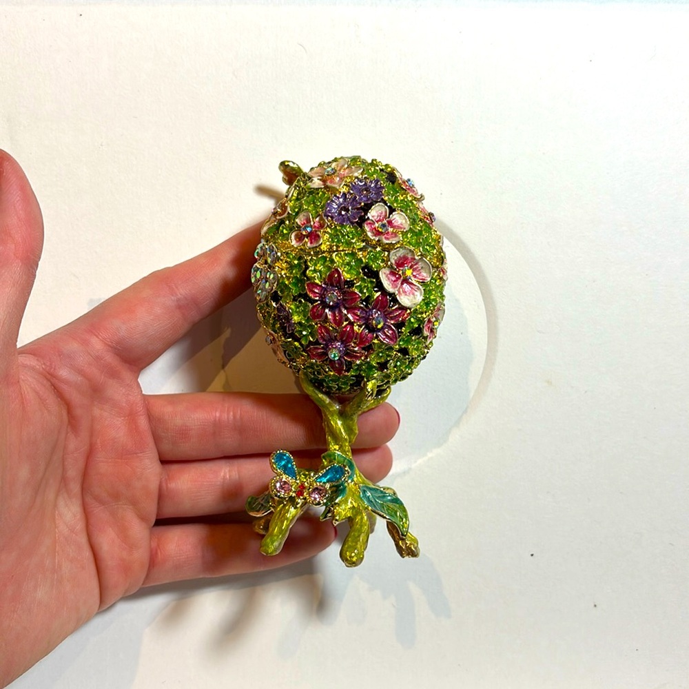 Bejeweled 3D Butterfly Faberge Egg Hinged Metal Enameled Crystal Trinket box